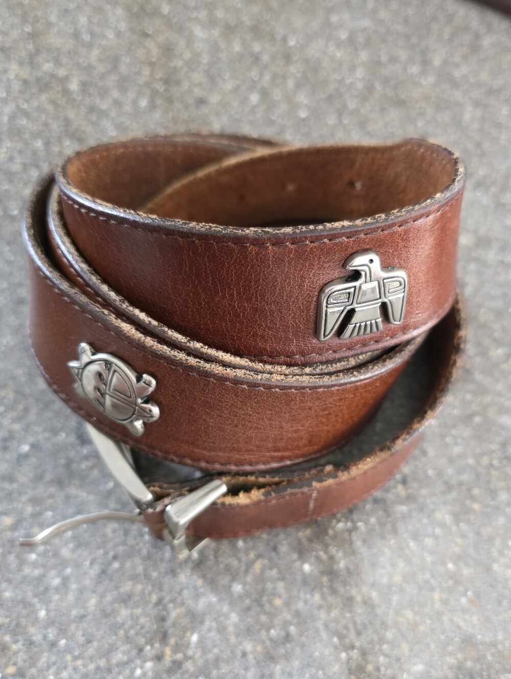 Vintage Brown Leather Western Concho Belt Silver Tone 47–52”
